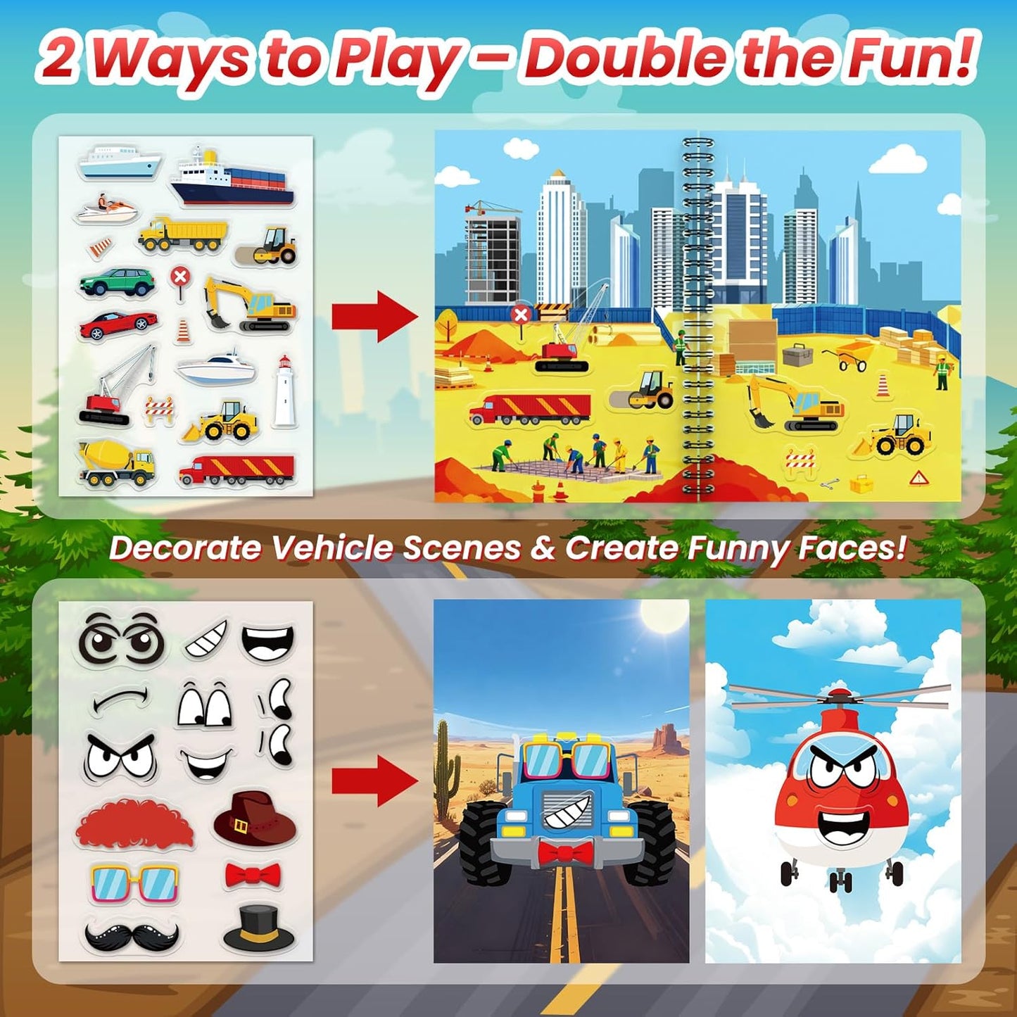 Animals Reusable Sticker Book for Toddlers, DIY Make-a-face Animals Jelly Fun 3D Stickers, Washable Puffy Stickers for Kids Toys, Airplane Road Trip Travel Activities Essentials for Kids 3 4 5 Years