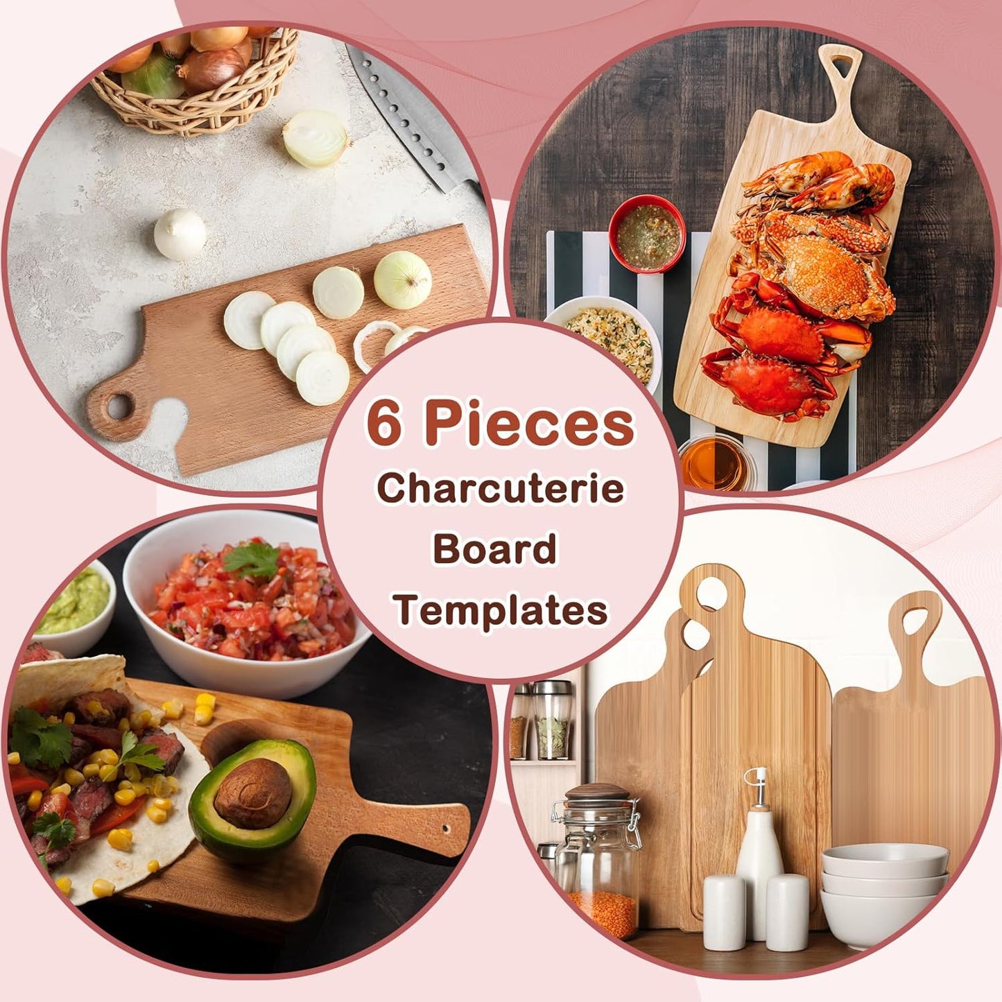 Frienda 6 Pcs Charcuterie Board Template Acrylic Router Template Cutting Board for Woodworking Thick Handle with 3 Pens Angled Curvy Stencils Guide Tools for Kitchen(Classic)