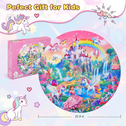 Civaner 70 Pieces Floor Puzzles Round Large Puzzles for Kids Ages 3-5 5-8 Jumbo Jigsaw Puzzle Educational Gifts for Toddlers Girls Boys Baby Shower Holiday Birthday(Unicorn)