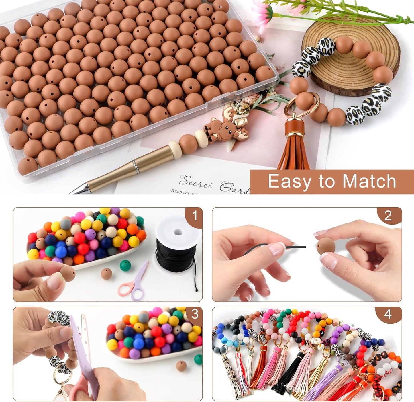 65Pcs 19mm Silicone Beads for Keychain Making Bracelet Necklace, Bulk Round Silicone Beads for Pens（Christmas Green） - Colors A