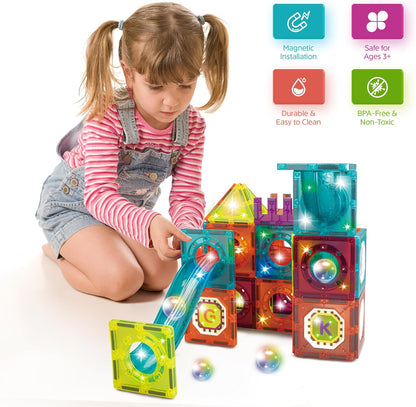 Contixo STEM Building Toys - 110 pcs Marble 3D Magnetic Run Tiles Learning Stacking Educational Building Blocks Set, Creativity Beyond Imagination, Inspirational, Recreational Toy for Kids