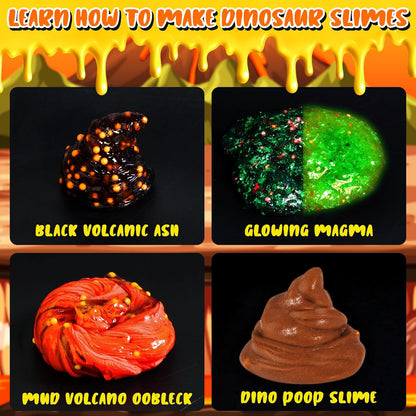 Dinosaur Slime Making Kit, Jelly Cube/Butter/Crystal/Glow in The Dark Slime with Add-ins, Includes Dino Figurines/Volcano, Christmas Birthday Party Favors Gift Toys for Kids Boys 6-12