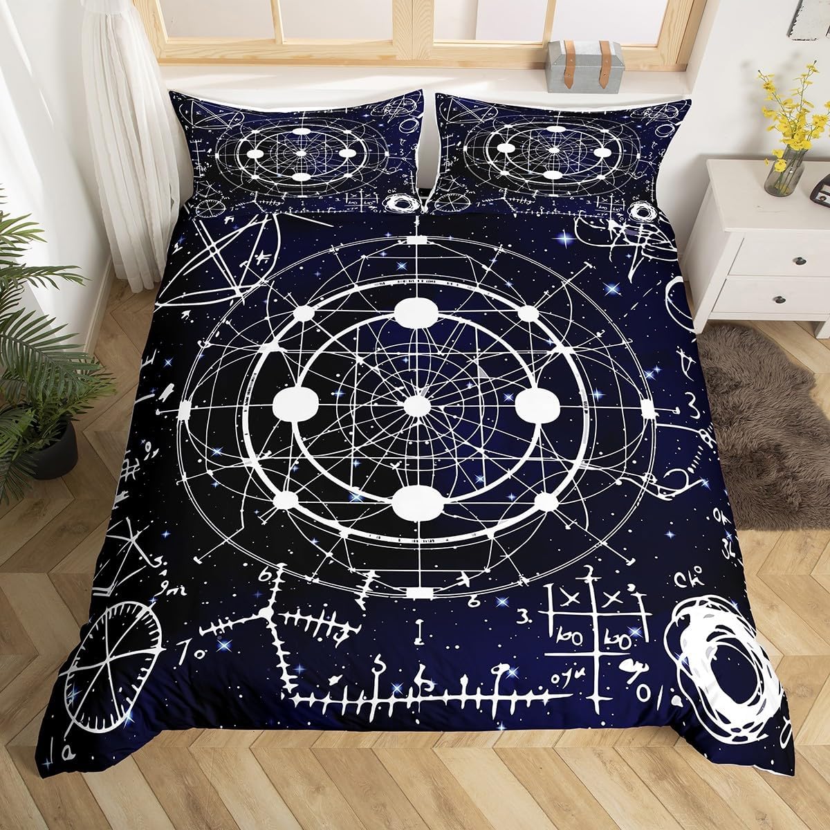 Erosebridal Science Theme Bedding Set Queen Size for Boys Girls Chemistry Periodic Table Print Duvet Cover Chemical Subject Theme Comforter Cover Teens Kids Math Science Atyle Bedspread Cover 3 Pcs