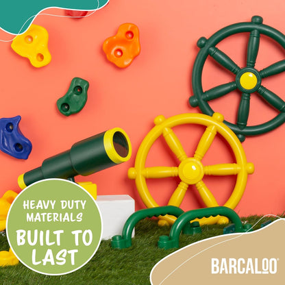 Barcaloo Playground Equipment Bundle Set with Kids Pirate Telescope, Pirate Steering Wheel & Flags, Jungle Gym Playset Accessories for Backyard Swings, Playground Set for Backyards