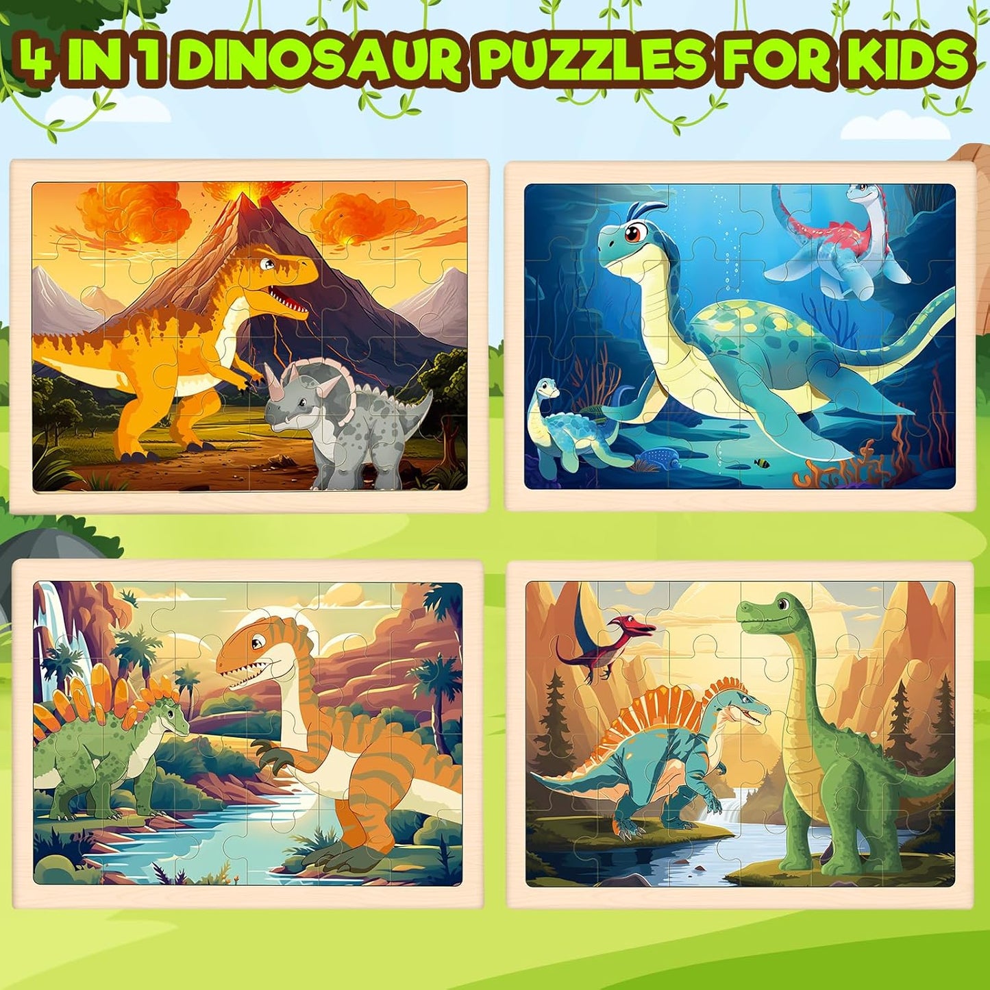 Puzzles for Kids Ages 4-6, 4 Packs Wooden Animals Jigsaw Puzzles for Toddlers Ages 3-5, Preschool Educational Puzzles Boards Toys Gifts for 3 4 5 6 Boys Girls