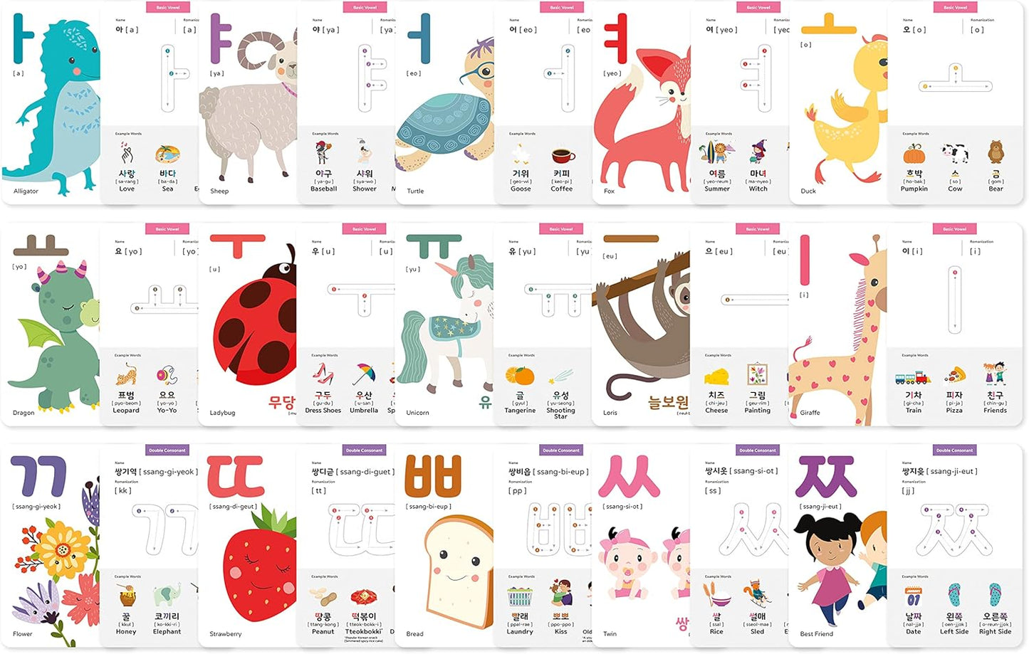 40 Korean Flash Cards – 4x6 Dry Erase Hangul Flashcards (Gift Box)