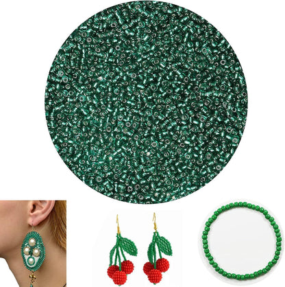 10100 Pcs Size 11/0 Glass Seed Beads, 2 mm Dark Green Small Mini Spacer Loose Pony Beads for Jewelry Making and DIY Crafts - Colors A