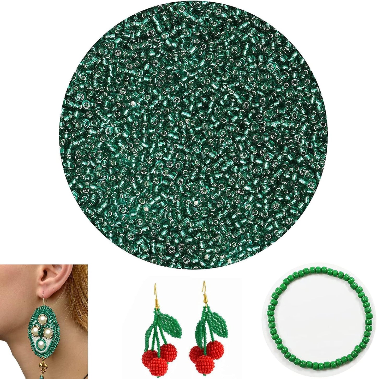 10100 Pcs Size 11/0 Glass Seed Beads, 2 mm Dark Green Small Mini Spacer Loose Pony Beads for Jewelry Making and DIY Crafts - Colors B