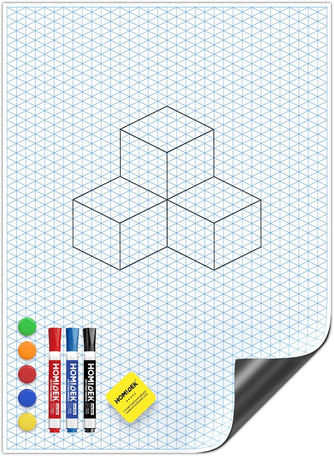 HOMiDEK Magnetic Handwriting Paper for Whiteboard - 17.5x24 in Dry Erase Writing Paper with Lines - Lined Notebook White Board with Markers, Magnet, Eraser