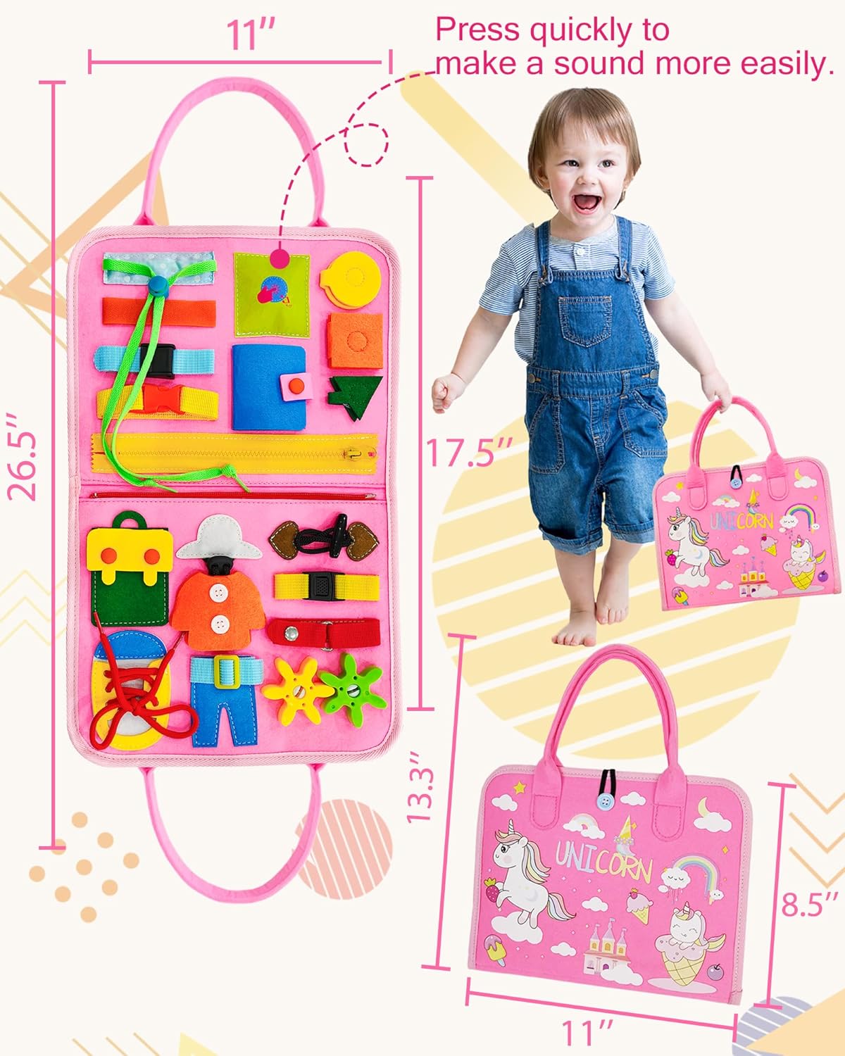 Exorany Busy Board Montessori Toys for Toddler Boys & Girls Birthday Gifts, Sensory Toys for Toddlers, Educational Travel Preschool Toddler Activities Learning Fine Motor Skills
