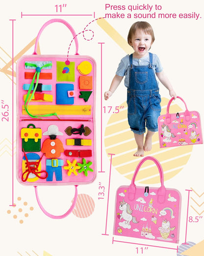 Exorany Busy Board Montessori Toys for Toddler Boys & Girls Birthday Gifts, Sensory Toys for Toddlers, Educational Travel Preschool Toddler Activities Learning Fine Motor Skills