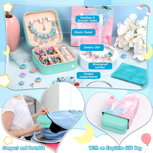 LifeisLuck Charm Bracelet Making Kit, 140 PCS DIY Craft Bead Sets Jewelry Making Kit, Portable Bracelet Organizer Gift Box for Teenage Birthday Christmas Stocking White Elephant Gift Exhange