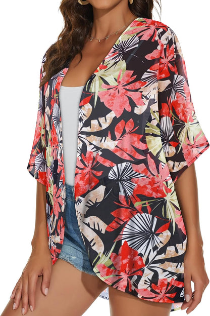 Womens Kimono Cardigans Beach Cover ups Swimwear Puff Sleeve Loose Casual Summer Tops 2026