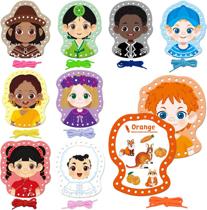 SpriteGru 9 Pieces Kids Lacing Cards, Double Sided Sewing Cards in 9 Vehicle Cards with 9 Colorful Laces, Imagination Development Lacing Toys Games for Children Educational and Learning Activity