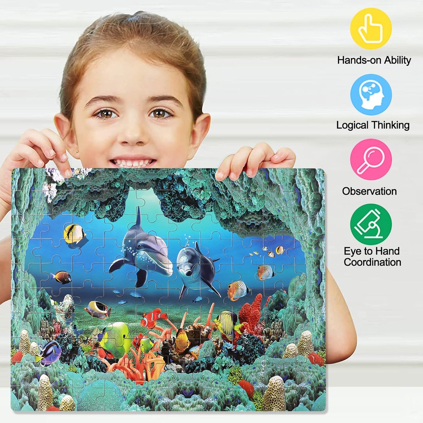 LELEMON 100 Pieces Jigsaw Puzzles in a Metal Box for Kids Age for 4-8 Boys Girls Toy Puzzles Construction Site Vehicles Children Learning Educational Puzzles Toys