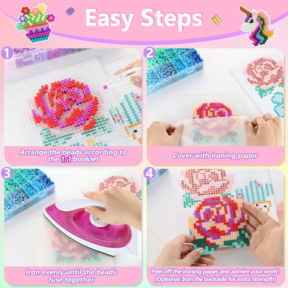 Zefy Fuse Beads Kit 92 Colors 19200 Pcs Melting Beads 5mm, Including 124 Patterns, 6 Pegboards, Ironing Paper, Tweezers & Hooks, Home School Arts and Crafts for Kids, Toys Gifts for Girls and Boys