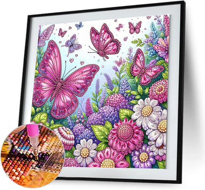 POETRYDRAW Pink Butterfly Special Shaped 5D DIY Partial Drill Diamond Art Painting Kit 30x30cm (Butterfly-1)