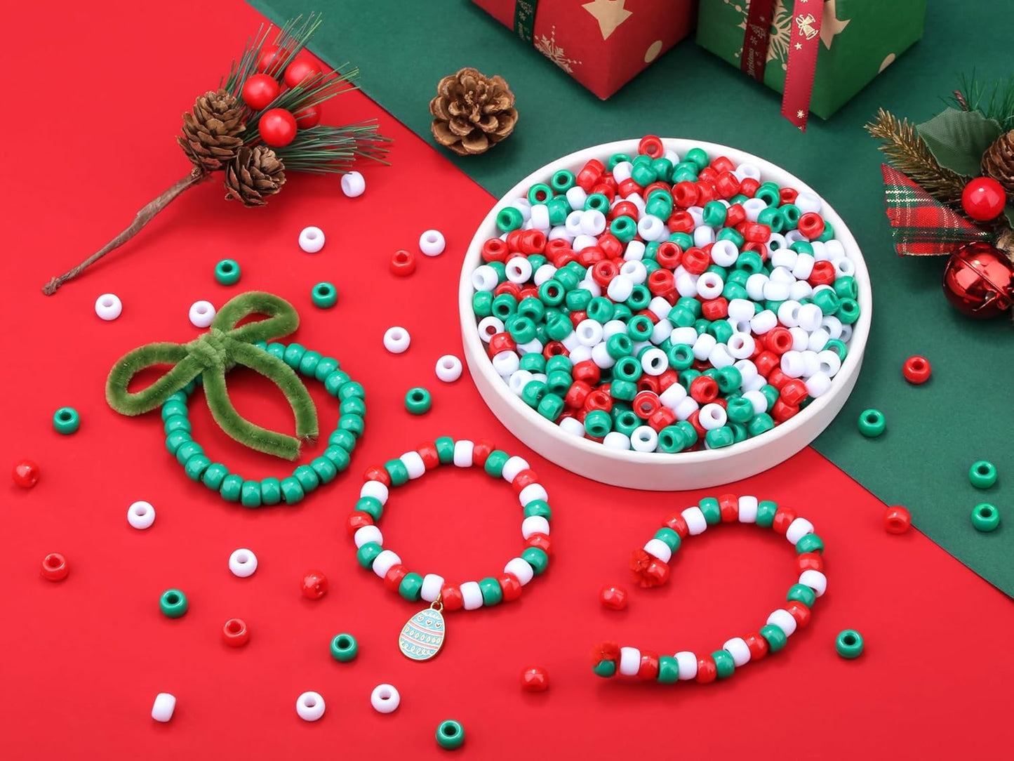 Red Pony Beads 1000Pcs 9mm Pony Beads Bulk Red Perler Beads for Friendship Bracelets Kandi Beads Hair Beads for Braids Beads for Crafts