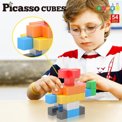PicassoTiles Infinite Magnetic Puzzle Magic Cube Easy-Connect Brain Teaser Toy Set Magnet Pattern Block Matching Toys Free Ideabook 150+ Inspirations STEM Learning Kids Boys&Girls Age3+ PTC25