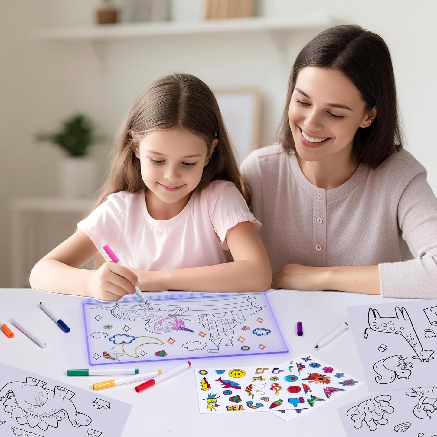 LED Drawing Board, 14'' Acrylic Note Board with Colors, Include LED Light Up Writing Pad 4 Modes & 7 Colors, 8 Markers, Stand, Hanging Chain, 2 Gel Clings, Holiday Gift