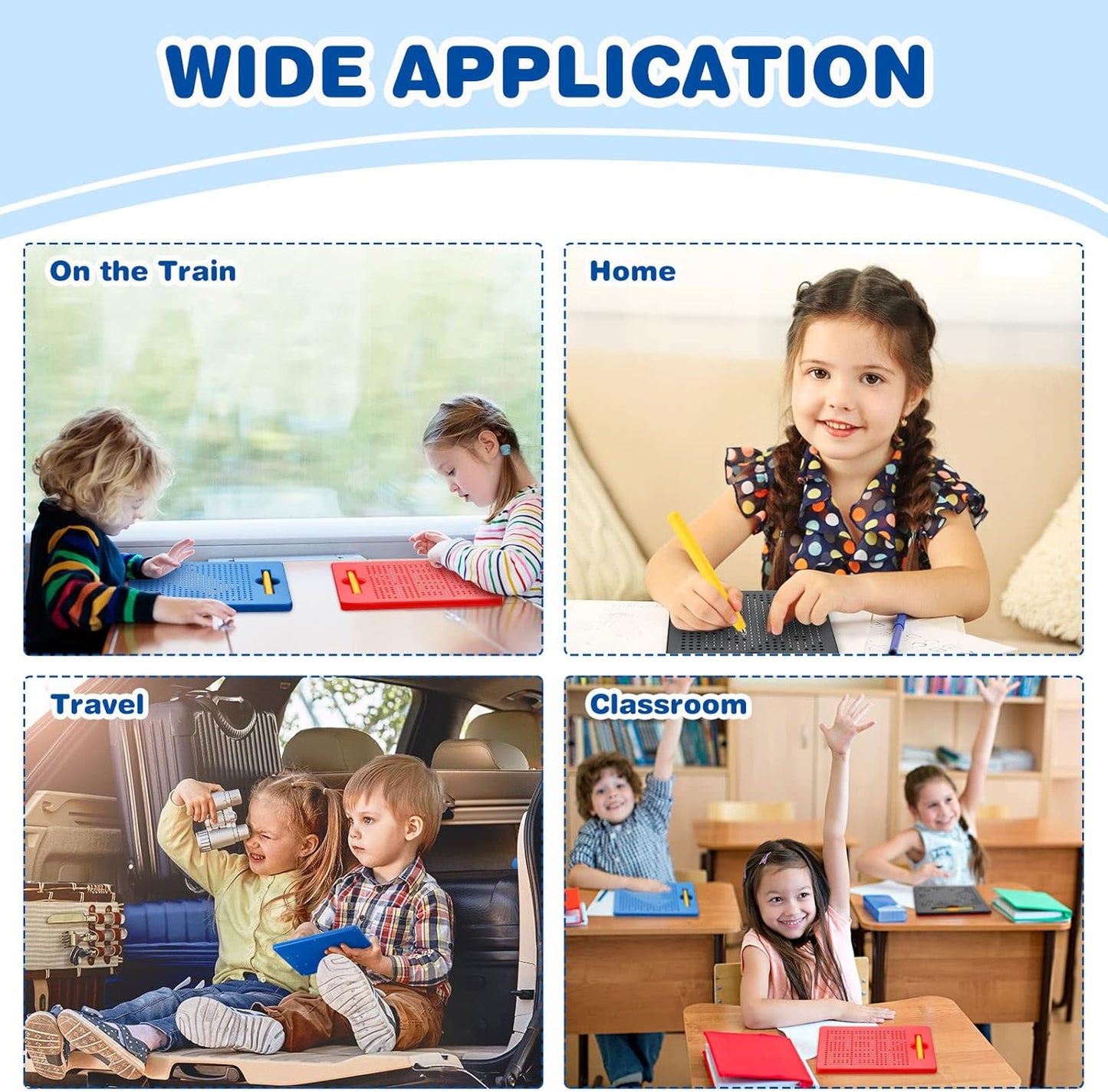 Yexiya 3 Pcs Magnetic Drawing Board for Kids, Toddler Travel Drawing Kit Magnet Sketch Thread Board with Stylus Pen and Beads Toy for Child Quiet Time Activities (7 x 8.5 Inches,Blue)