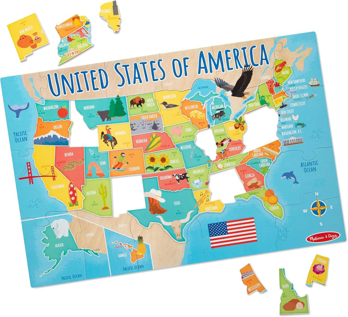 Melissa & Doug USA Map Jumbo Floor Puzzle, 51-Piece Jigsaw Puzzle of The United States, with State Capitals, Over 3 Ft Long, Kids Puzzles for Girls & Boys Ages 6+