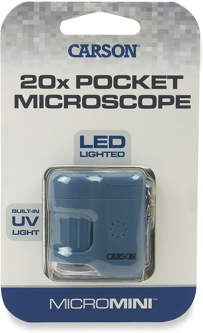 Carson MicroMini 20x Lighted Compact Pocket Microscope, UV and LED Flashlight, Orange (MM-280O)