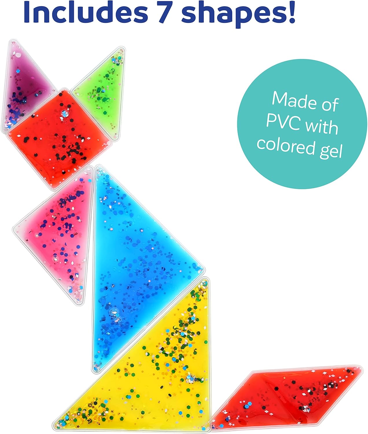 Fun and Function Busy Fingers Tangram Gel Puzzle - Geometric Shape Puzzle Pieces - Gel Filled Pattern Blocks - Sensory Pad Block Puzzle/Tangram Puzzle for Kids Ages 3+