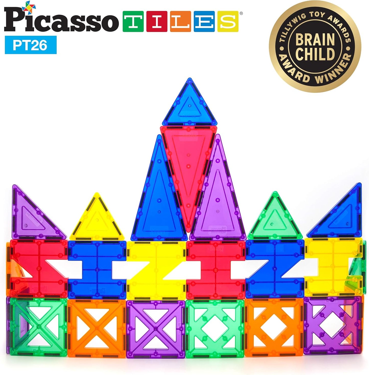PicassoTiles Magnetic Building Block Set Geometry Shape Magnet Tiles Construction Toy STEM Learning Kit Educational Playset Playboard Pretend Play Stacking Blocks Child Brain Development PT16