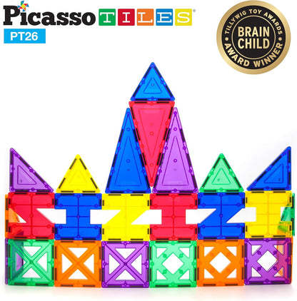 PicassoTiles Magnetic Building Block Set Geometry Shape Magnet Tiles Construction Toy STEM Learning Kit Educational Playset Playboard Pretend Play Stacking Blocks Child Brain Development PT16