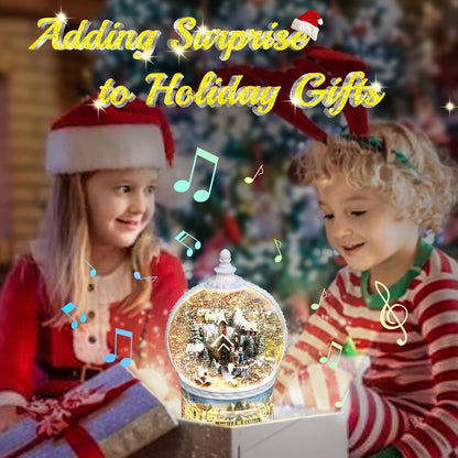 Christmas Lantern Snow Globe, Lighted Musical Snowman Lantern with Swirling Glitter, 10.5'' Christmas Snowing Lantern, USB & Battery Operated with Timer, Vintage Holiday Tabletop Decor