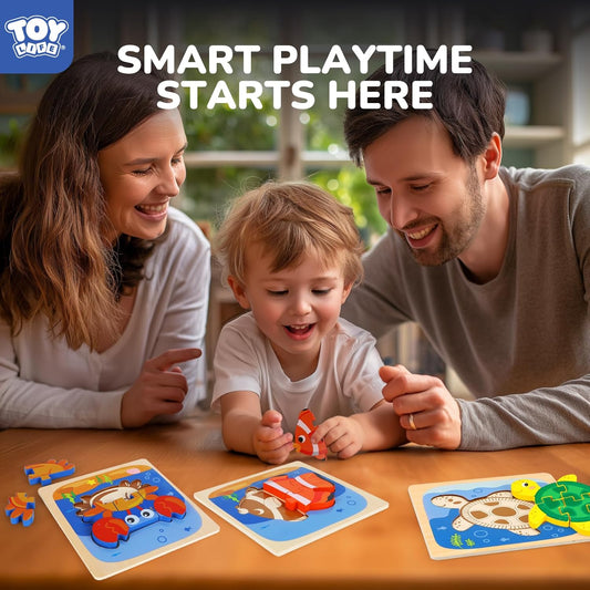 TOY Life Wooden Puzzles for Toddlers 2-4, Sea Animals Puzzles for Toddlers 1-3, Wood Puzzles Educational Montessori Toys Gifts for 1 2 3 Year Old, Baby Kids Learning Toy