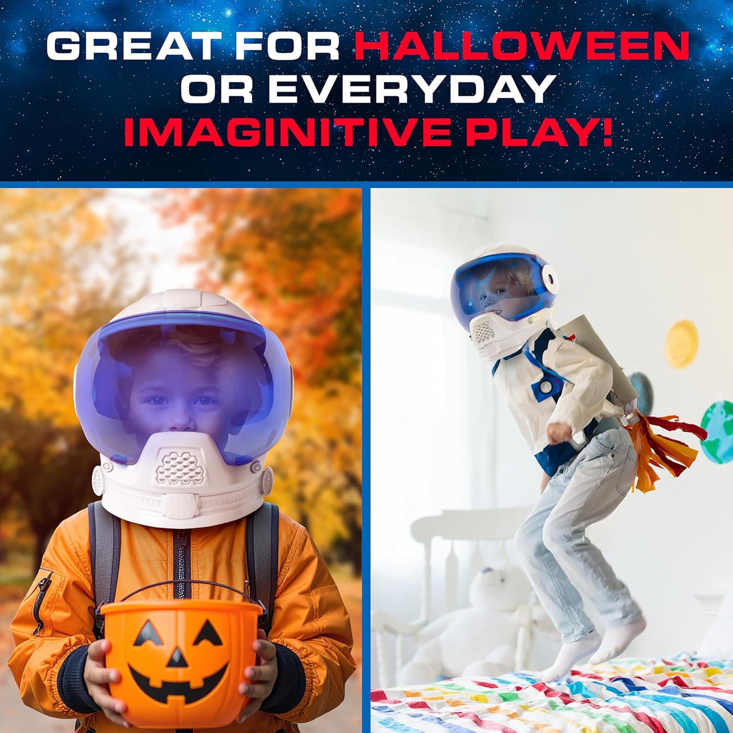 Blue Marble NASA Astronaut Helmet Halloween Costume Accessory – Wearable Space Helmet for Astronaut Costume for Kids, Sticker Sheet, Educational Gift for Boys and Girls, Dress Up and Pretend Play
