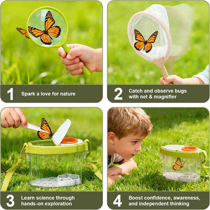 Dreamon Kids Gardening Tools & Bug Catcher Kit, 2-in-1 Outdoor Toys with Wheelbarrow and Bug House, STEM Educational Toys for 3 Year Old, Birthday Gifts Outdoor Gifts for Kids 3-5, Green