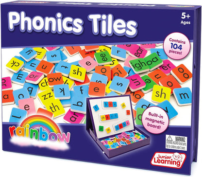 Junior Learning Rainbow Phonics Tiles with Built-in Magnetic Board Multi