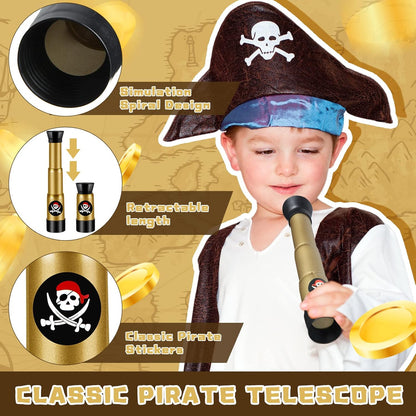 Deekin 12 Pcs Pirate Telescope Toy for Kids Pirate Birthday Toddler Telescope Spyglass Mini Treasure Hunt Pirates Ship Toys for Kids Birthday Party Favors
