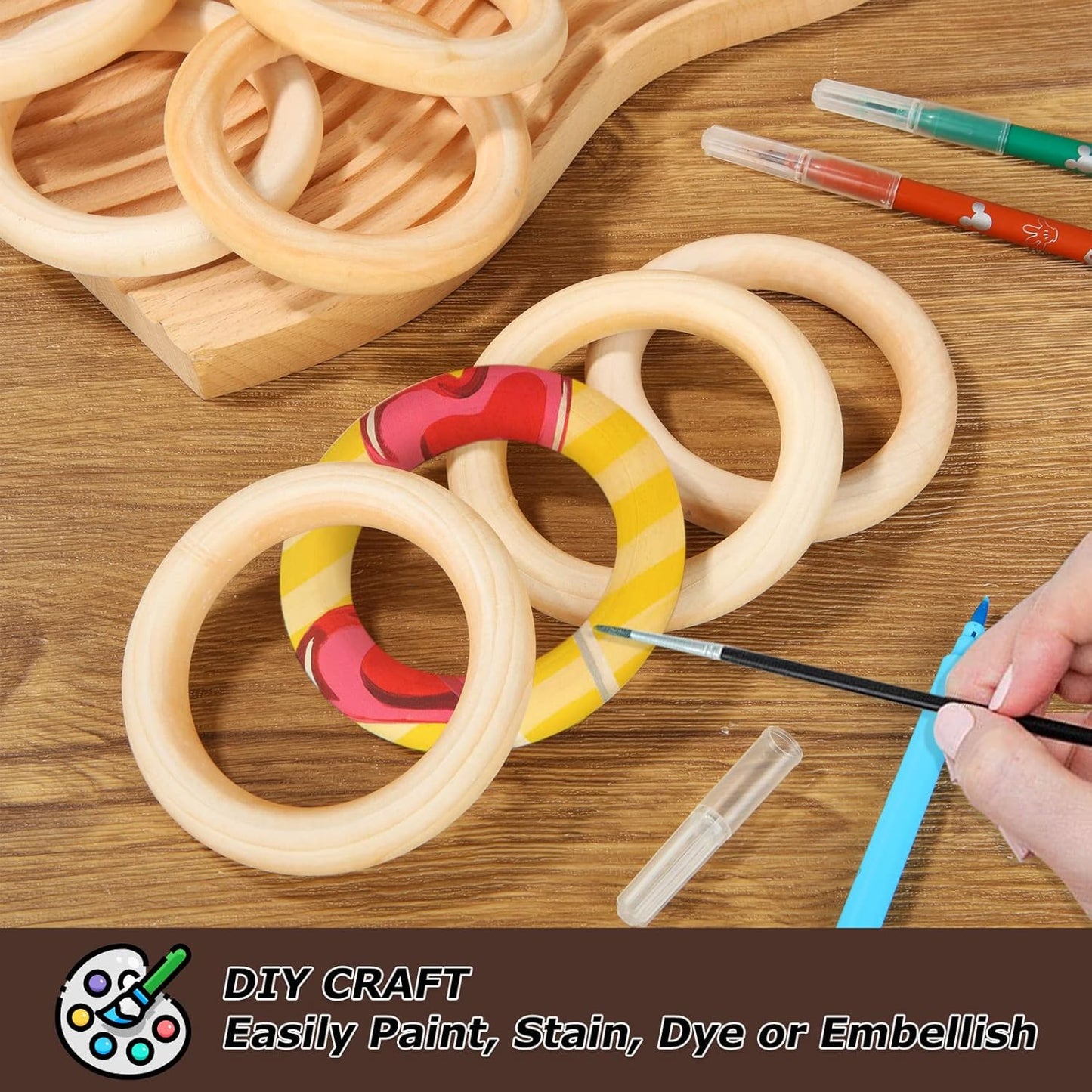 APACALI 20PCS Wood Rings for Crafts 4 Inch Large Natural Unfinished Wooden Ring 96mm Smooth Solid Smooth Wood Macrame Rings for DIY Crochet Wood Hoops Connectors Jewelry Making
