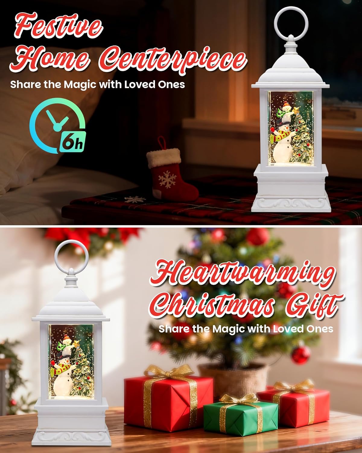 Extra Large Christmas Snow Globes Christmas Lantern, 12.99" Musical Snow Globe with 8 Songs, Santa Snowglobe for Kids Adults, 6H Timer Dual Power, Lighted Christmas Decorations Indoor Gifts