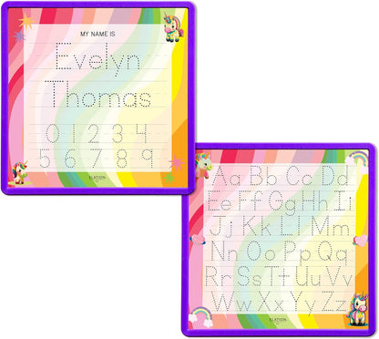 Kid's Name Tracing Board | Dry Erase Letter Tracing | Reusable Name Alphabet Tracing| Number Tracing | Personalized | Baby Unicorn Theme
