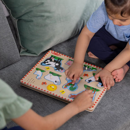 Melissa & Doug Wooden Light-Activated Sound Puzzle 2-Pack for Toddler and Preschool Boys and Girls – Farm Animals, Vehicles