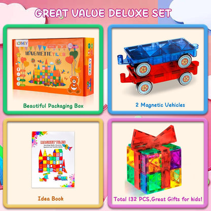 Magnetic Tiles Road Set with 2 Cranes & Double-Sided Magnet Tiles,Boys Toys for Ages 3-5 5-7 8-12,STEM Magnetic Building Construction Toys Include Car,Stations,Dolls,Roads,Signs,Gifts for 3+ Kids