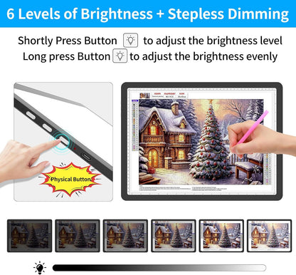 TOHETO Rechargeable A3 Light Pad for Diamond Painting, Ultra Bright Tracing Light Box for Drawing, Wireless Lightbox for Tracing and Drawing, Cordless Diamond Art Light Board for Sketching (Black)