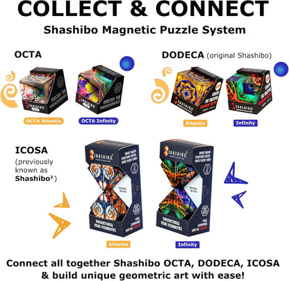Shashibo Octa Shape Shifting Box - STEM Fidget Toy with Ultra Strong Magnets, Perfect Sensory Gift for Kids, Teens, and Adults – Pairs w/All Shashibo Cubes (Infinity)