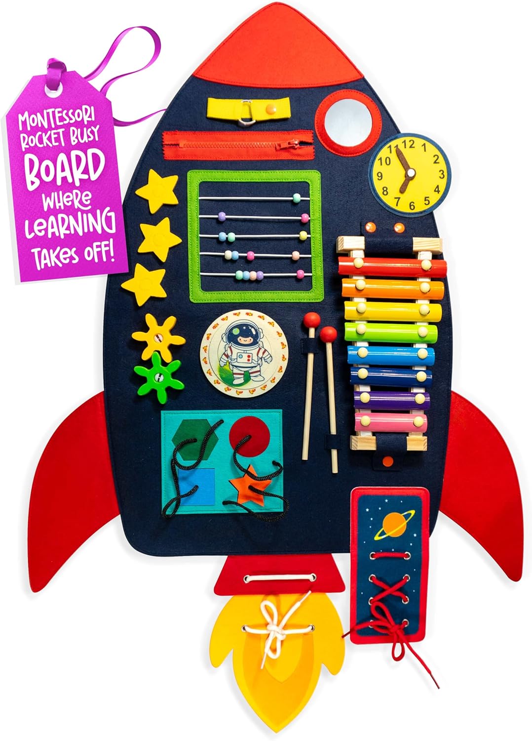 Monz Montessori Sensory Wall Busy Board for Toddlers 2-5 – Wall Mounted Interactive Activity Panel, Educational Felt Sensory Board, Preschool Learning Toy for Kids Classroom or Playroom