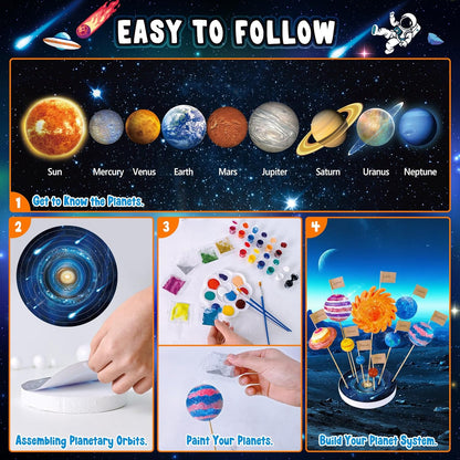UNGLINGA Solar System Model Foam Ball Kit with 9 Size Foam Balls, Painting DIY Planets Toys for Kids Learn School Project Space Science S.T.E.M Educational Gift Idea for Boys Girls
