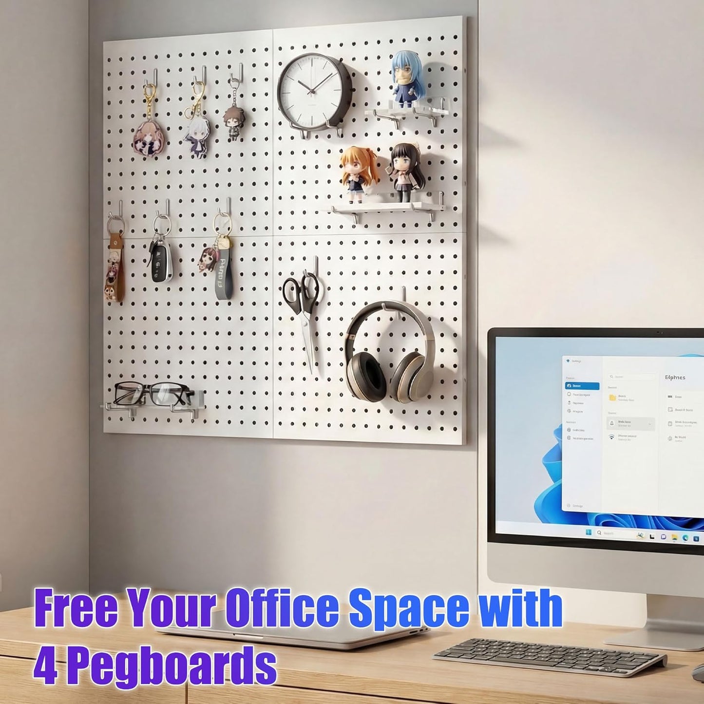 Spampur Peg Board, 4 Pack Metal PegBoard Organizer with Accessories, White Pegboard Panels with 50 Pcs Hooks and Baskets, Wall Organizer for Office, Craft Room Organization, Garage, Sewing Room