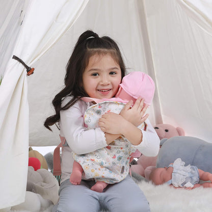 GAGAKU Baby Doll Carrier for Little Girls, Reborn Doll Accessories for Toddlers 3+ Years Old, Kids Toy Baby Dolls Sling Carrier - Pink - Moonflower