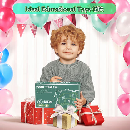 Plastic Floor Puzzles for Kids Ages 3-5, Puzzle Track Car Play Set, Educational Montessori Toys for 3 4 5 6 Year Old Boys, 3 4 5 6 Year Old Boy Birthday Gift, Boy Toys Age 3