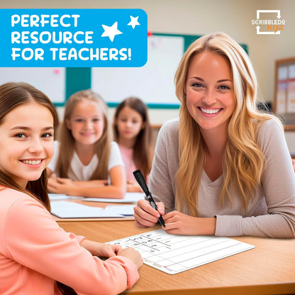 SCRIBBLEDO Division & Place Value Math Practice 9”x12” Small White Board Dry Erase Sheets Math Manipulatives 3rd Grade Long Division Math Supplies Teacher Students Classroom Pack of 10 Sheets