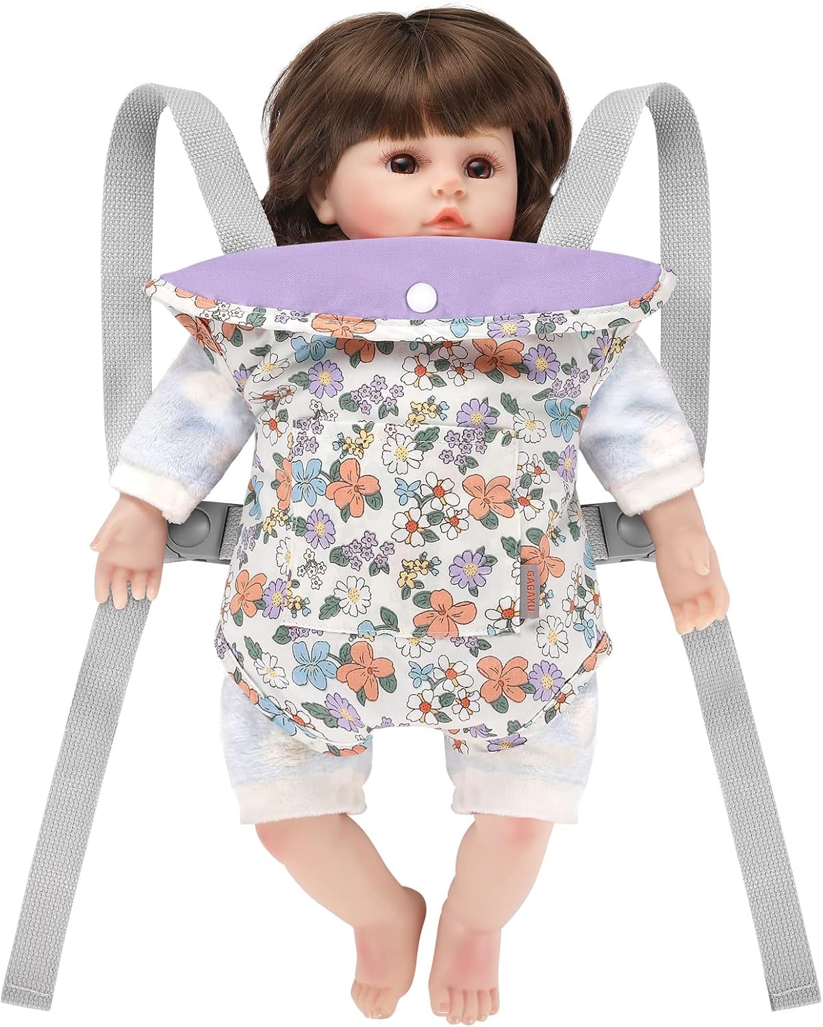 GAGAKU Baby Doll Carrier for Little Girls, Reborn Doll Accessories for Toddlers 3+ Years Old, Kids Toy Baby Dolls Sling Carrier - Pink - Moonflower